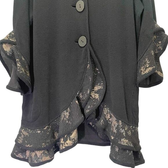 Vintage Ali Miles Lagenlook Ruffle Trim Black & Gold Jacket Topper Size Large - Picture 4 of 15